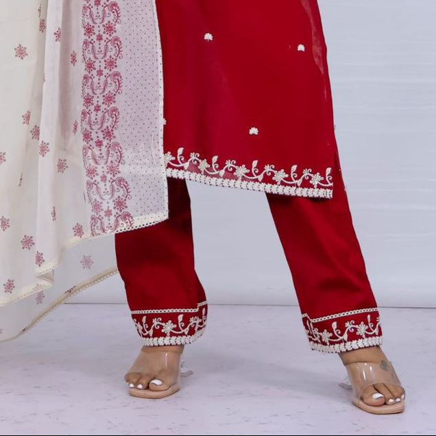 Tara Red Cotton Suit Set