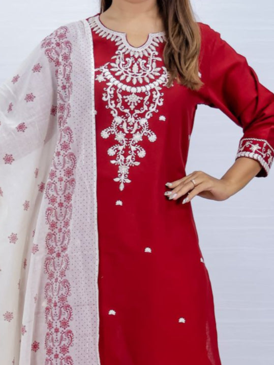Tara Red Cotton Suit Set