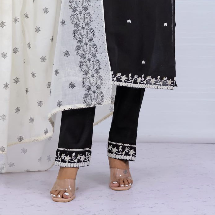 Tara Black Cotton Suit Set