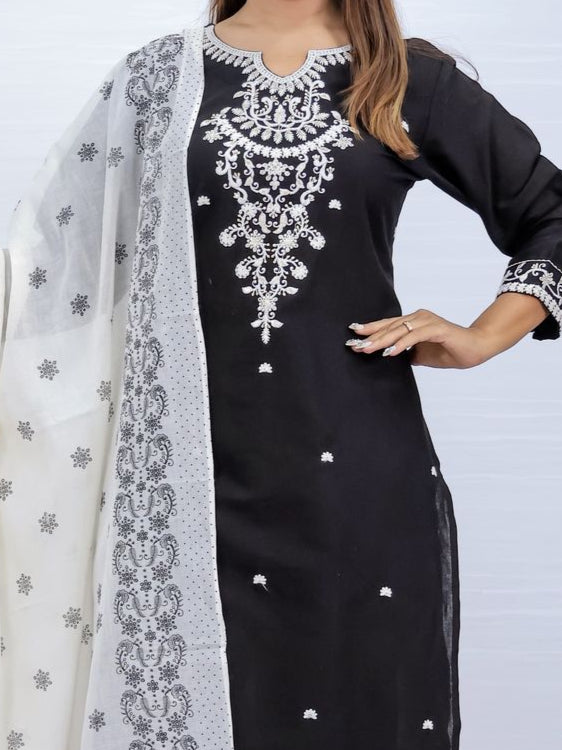 Tara Black Cotton Suit Set