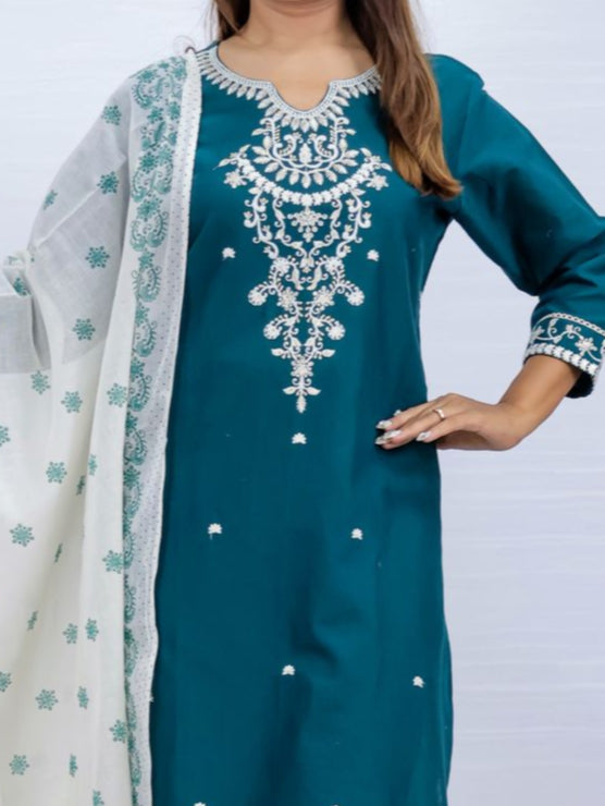 Tara Dark Green Cotton Suit Set