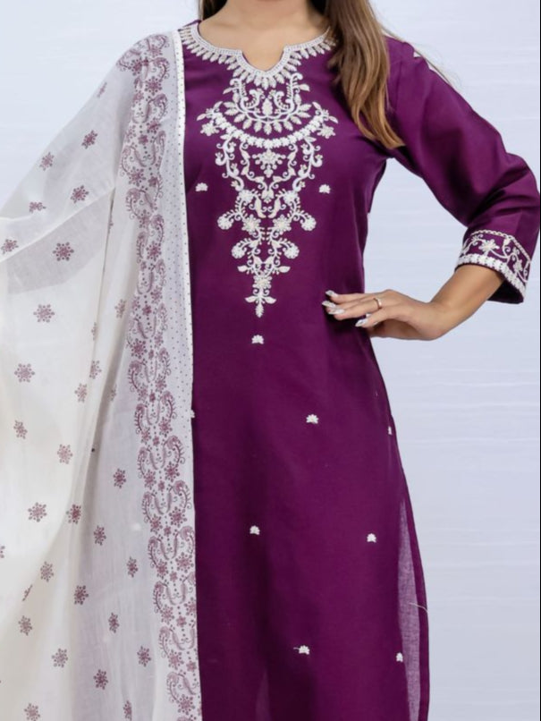 Tara Purple Cotton Suit Set