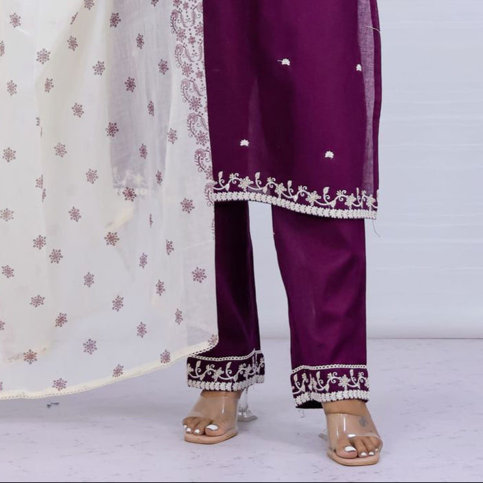 Tara Purple Cotton Suit Set