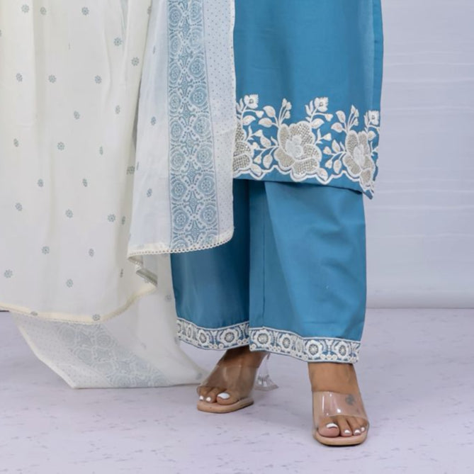 Tara Blue Cotton Suit Set