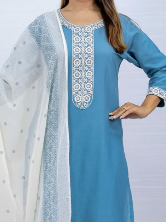 Tara Blue Cotton Suit Set
