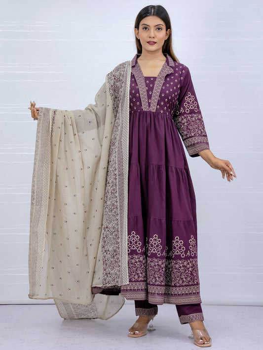 Aarohi Purple Pure Cotton Suit Set