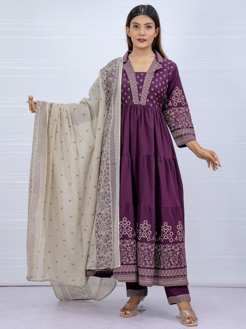 Aarohi Purple Pure Cotton Suit Set