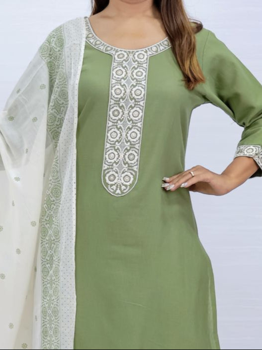 Tara Green Cotton Suit Set
