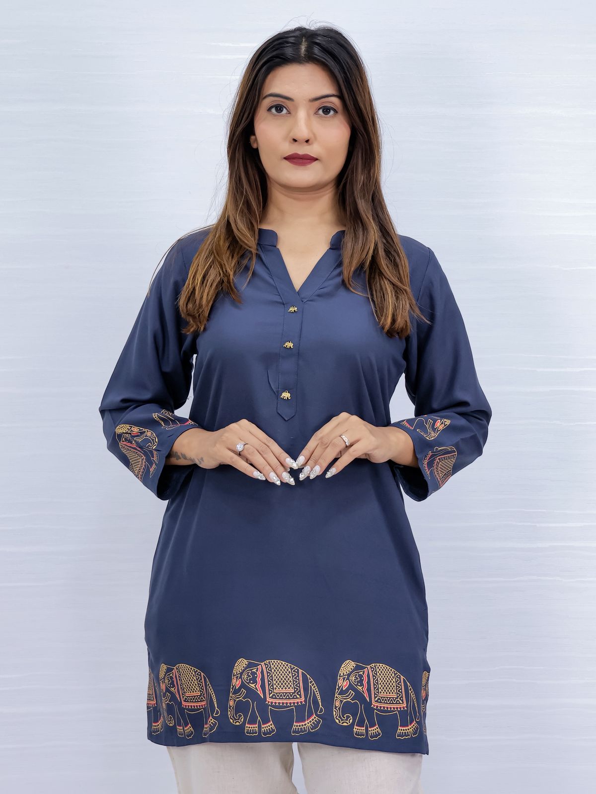 Navy Blue Vscose Rayon Short Kurti
