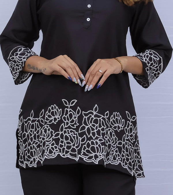 Women's Black Embroidery Co-ord Set