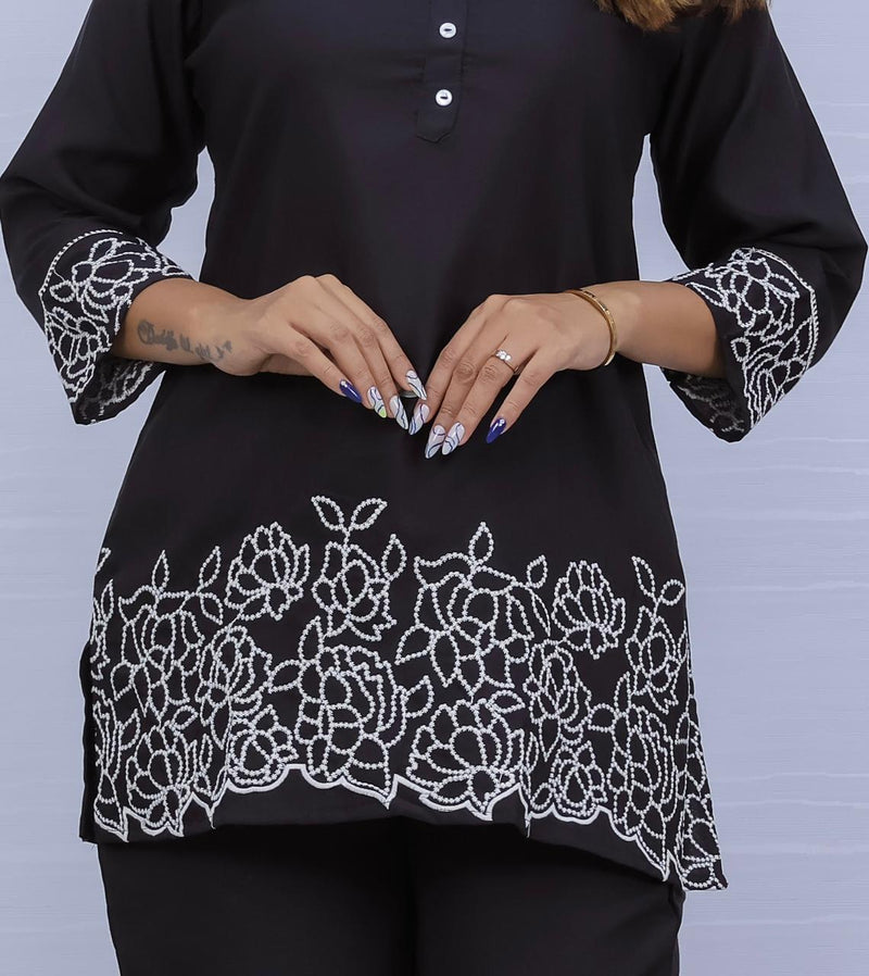 Women's Black Embroidery Co-ord Set