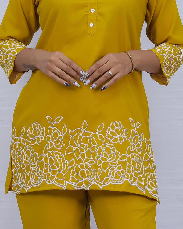 Women's Yellow Embroidery Co-ord Set